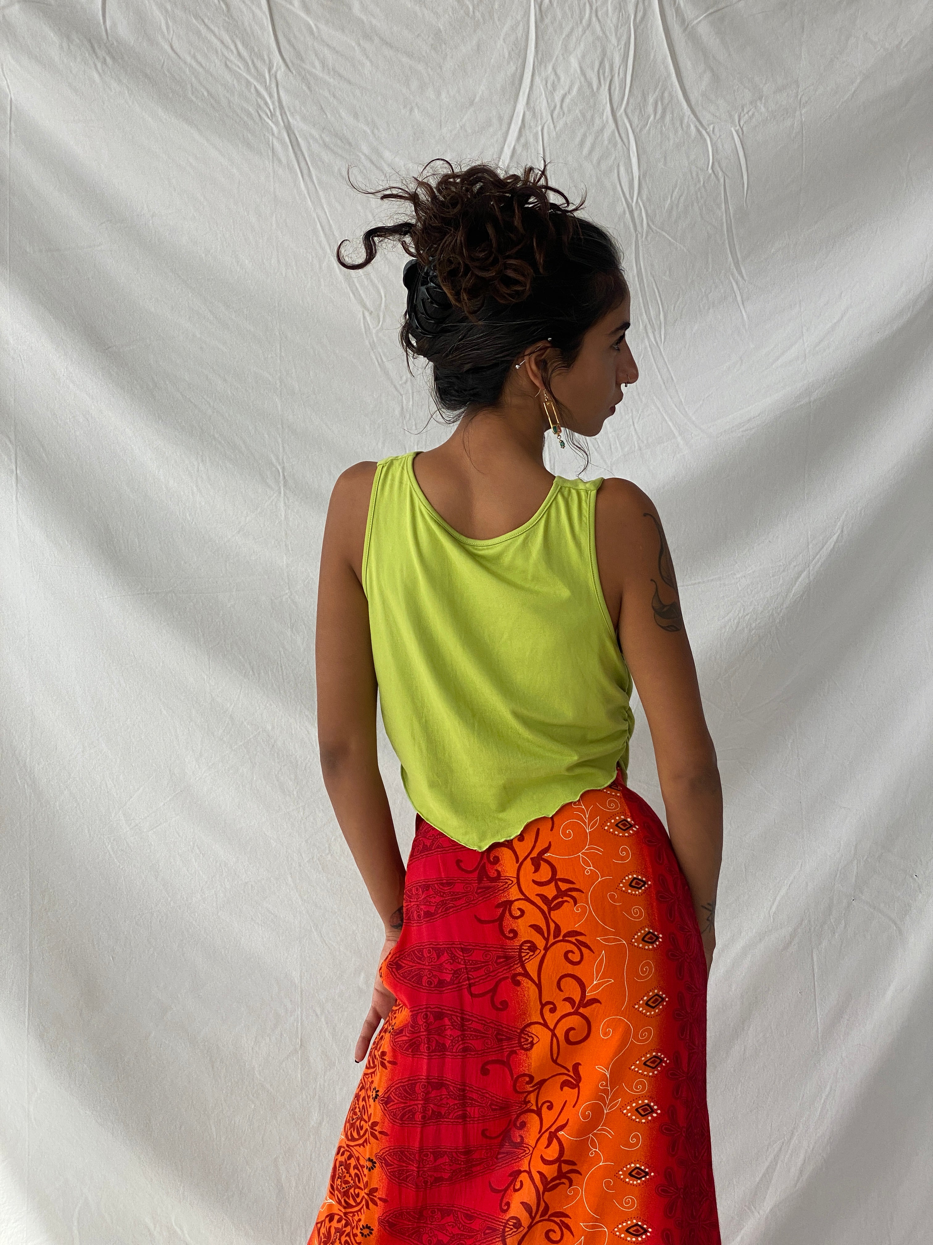 Y2K Lime Green Cowl Neck Ruched Sides Sleeveless Women’s Top - M