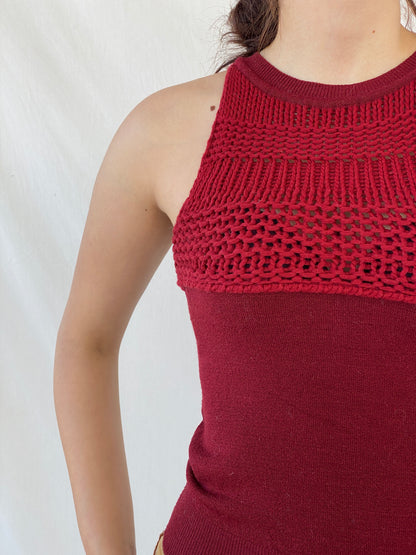 Vintage Exit Woman Wool Blend Red Crochet Sleeveless Top - M