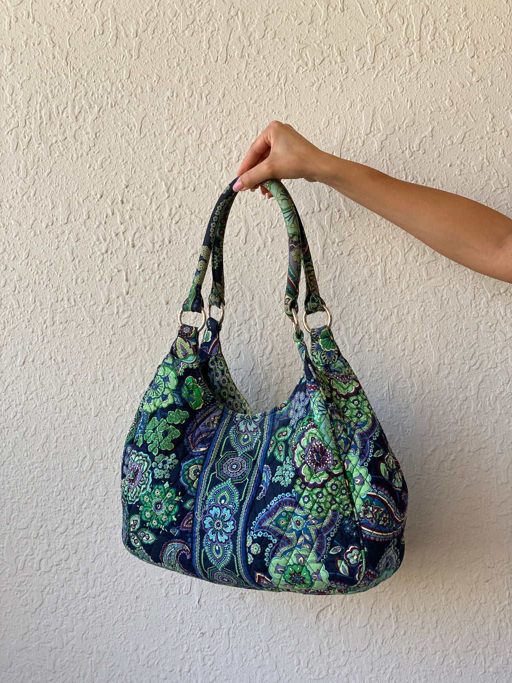 Vera Bradley Rhapsody Blue Green Paisley Print Tote Quilted Shoulder Bag