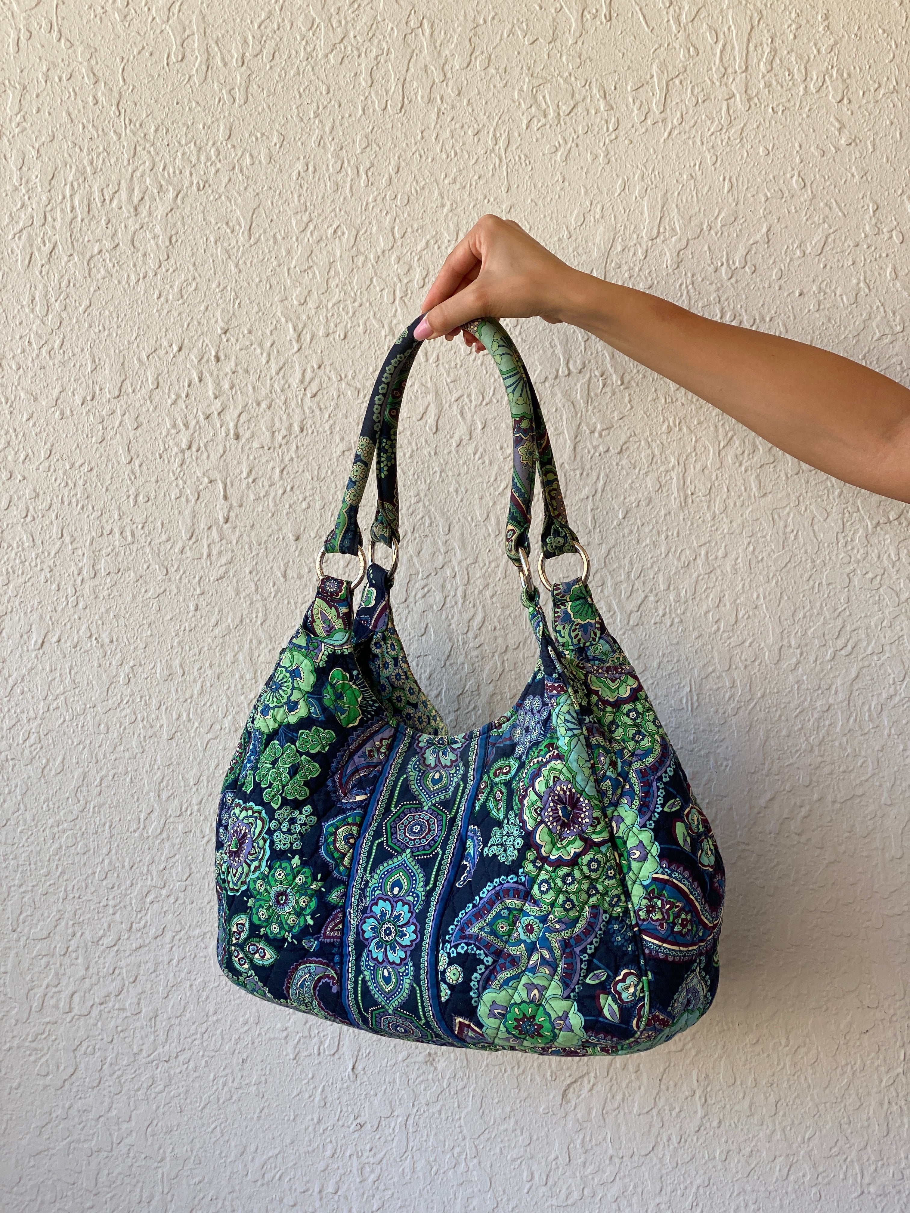 Vera Bradley Rhapsody Blue Green Paisley Print Tote Quilted Shoulder Bag