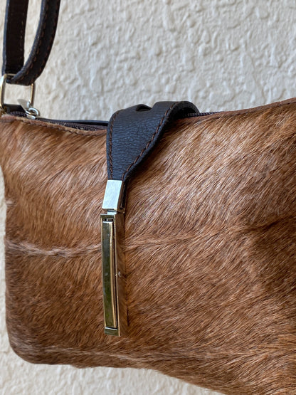 Vintage Y2K Brown Cowhide Hair-On Genuine Leather Crossbody Bag
