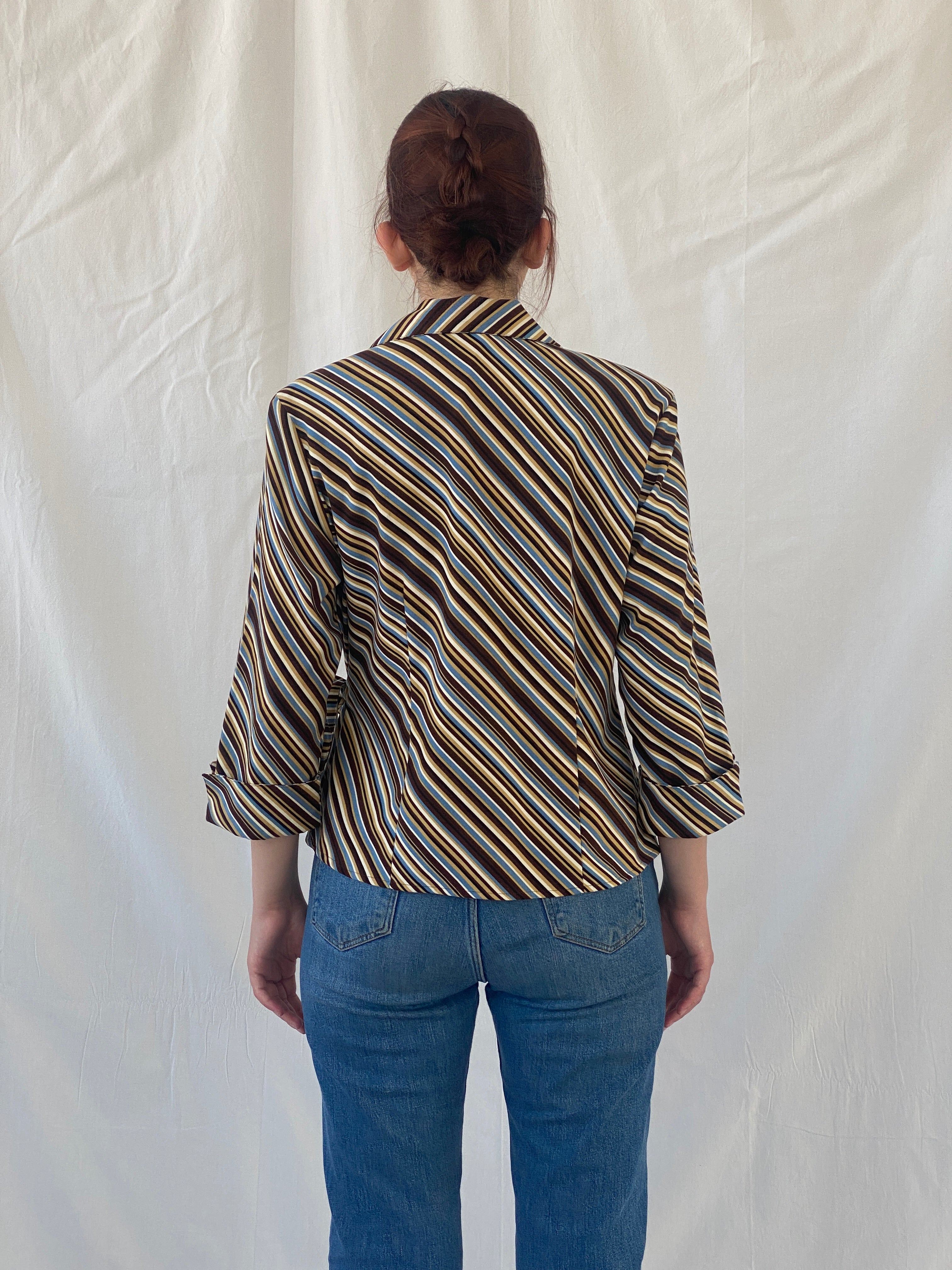 Vintage Selene Sport Striped Multi Colored Shirt Wrap Around Top - M