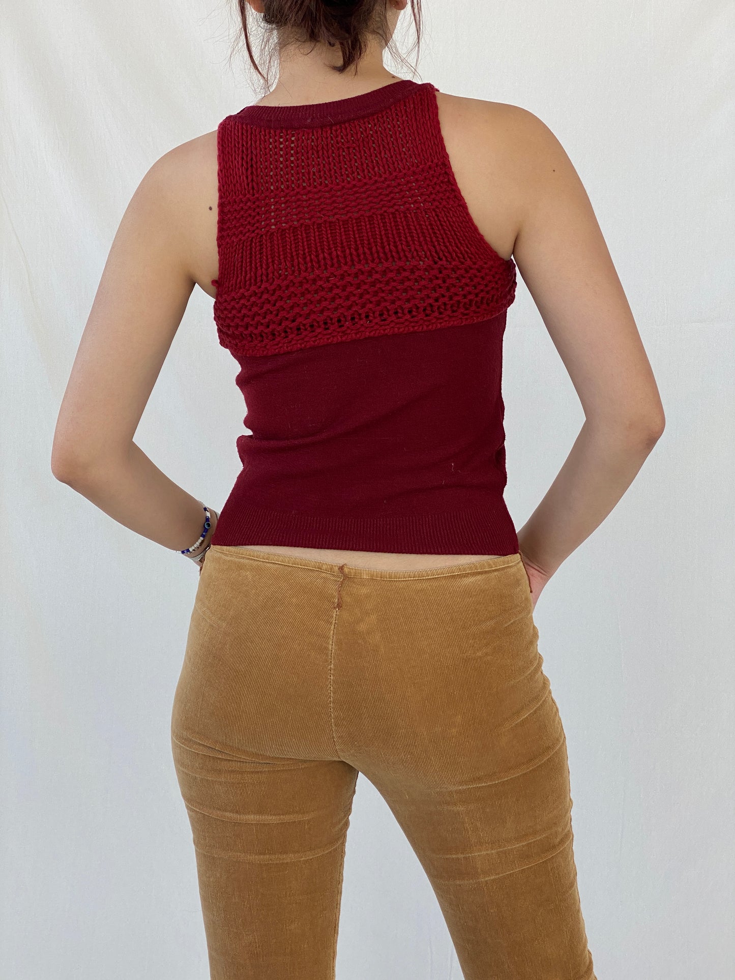 Vintage Exit Woman Wool Blend Red Crochet Sleeveless Top - M