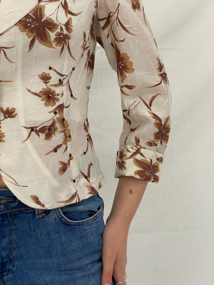 Vintage 90s Sinyor Cream Brown Floral Cropped Blazer - M