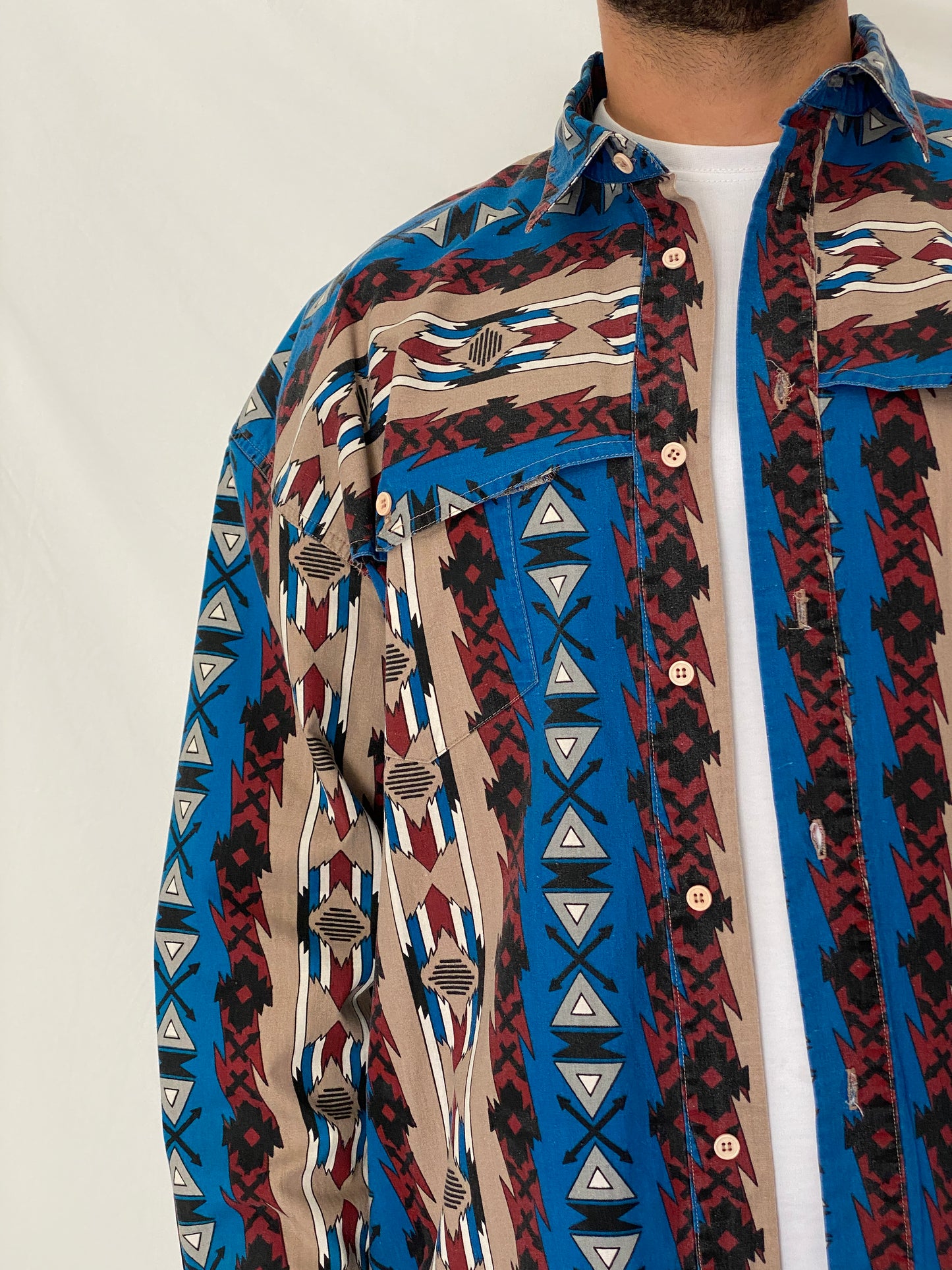 Vintage 90s Western Signatures by EdWest Tribal Cotton Shirt – XL