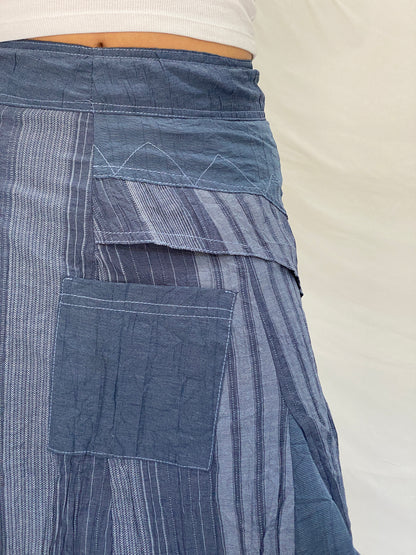 Y2K Affinités Armand Thiery Blue Patchwork Layered Whimsigoth Midi Skirt – L