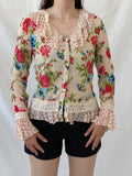 Vintage Jacqueline Riu Floral Ruffle Button-Up Blouse Cottagecore Romantic Lace Cardigan Top- S