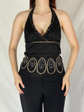 Vintage Y2K Vero Moda Black Halter Top Beaded Evening Party Top - M