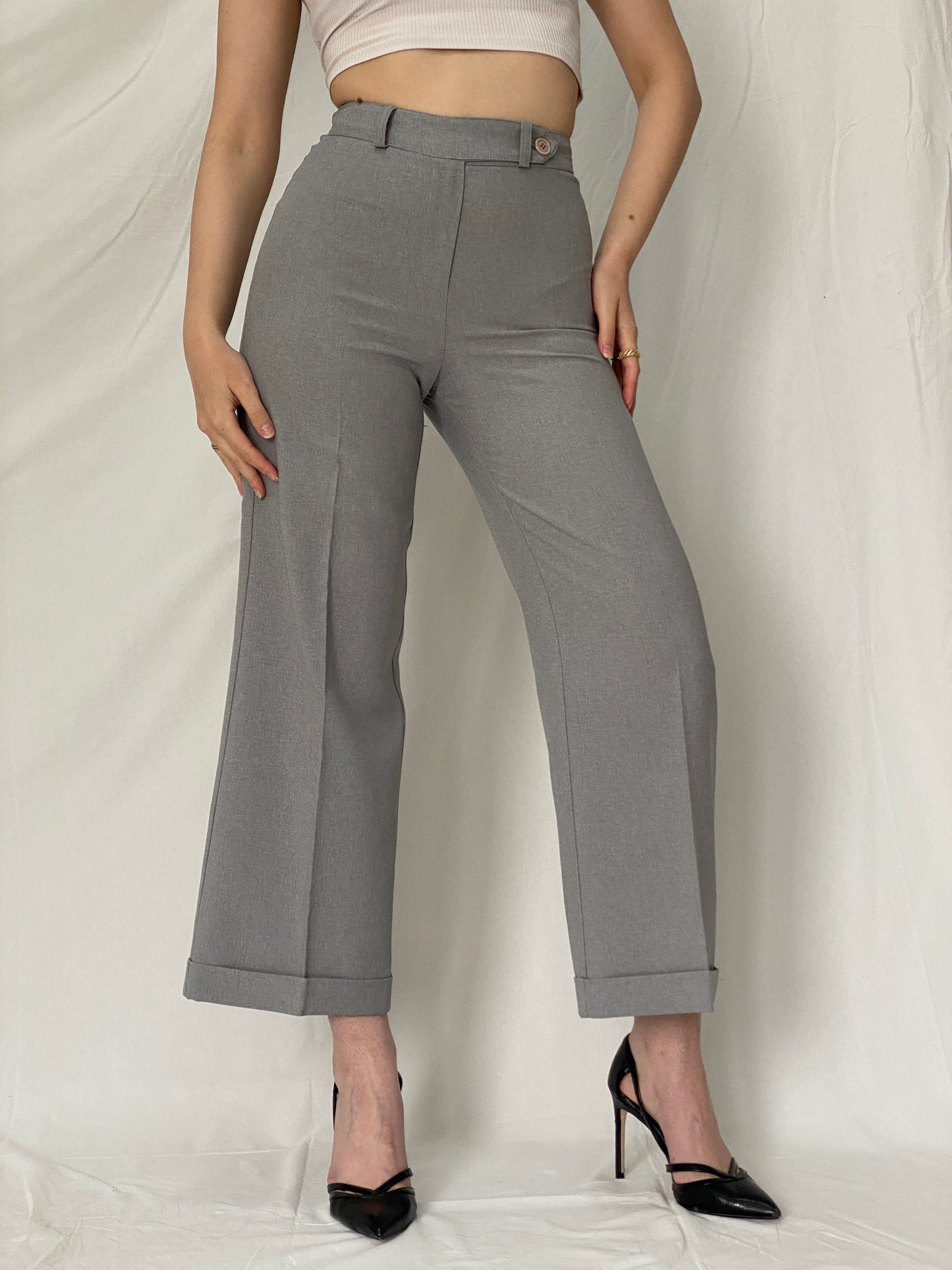 Vintage 90s Mandee Grey High-Waisted Office Trousers - S
