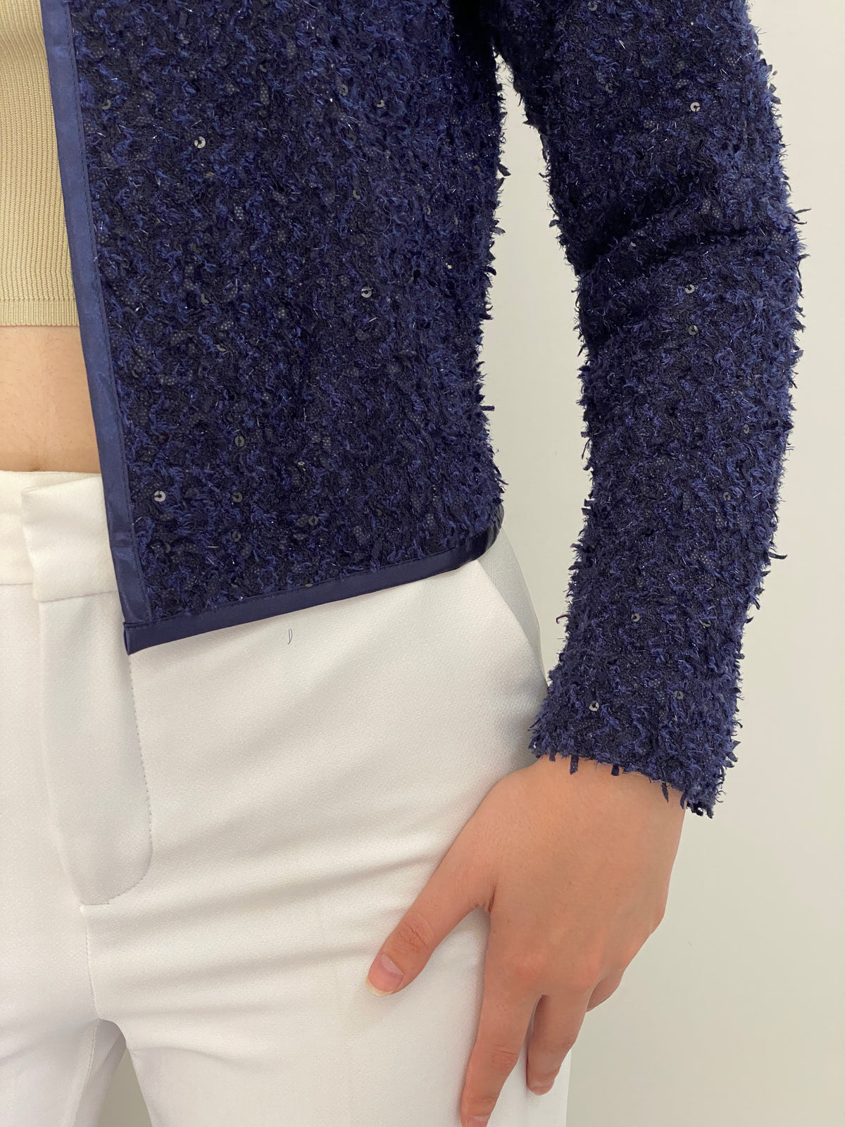 SOMMERMANN Navy Blue Textured Sequin Cardigan Jacket – M