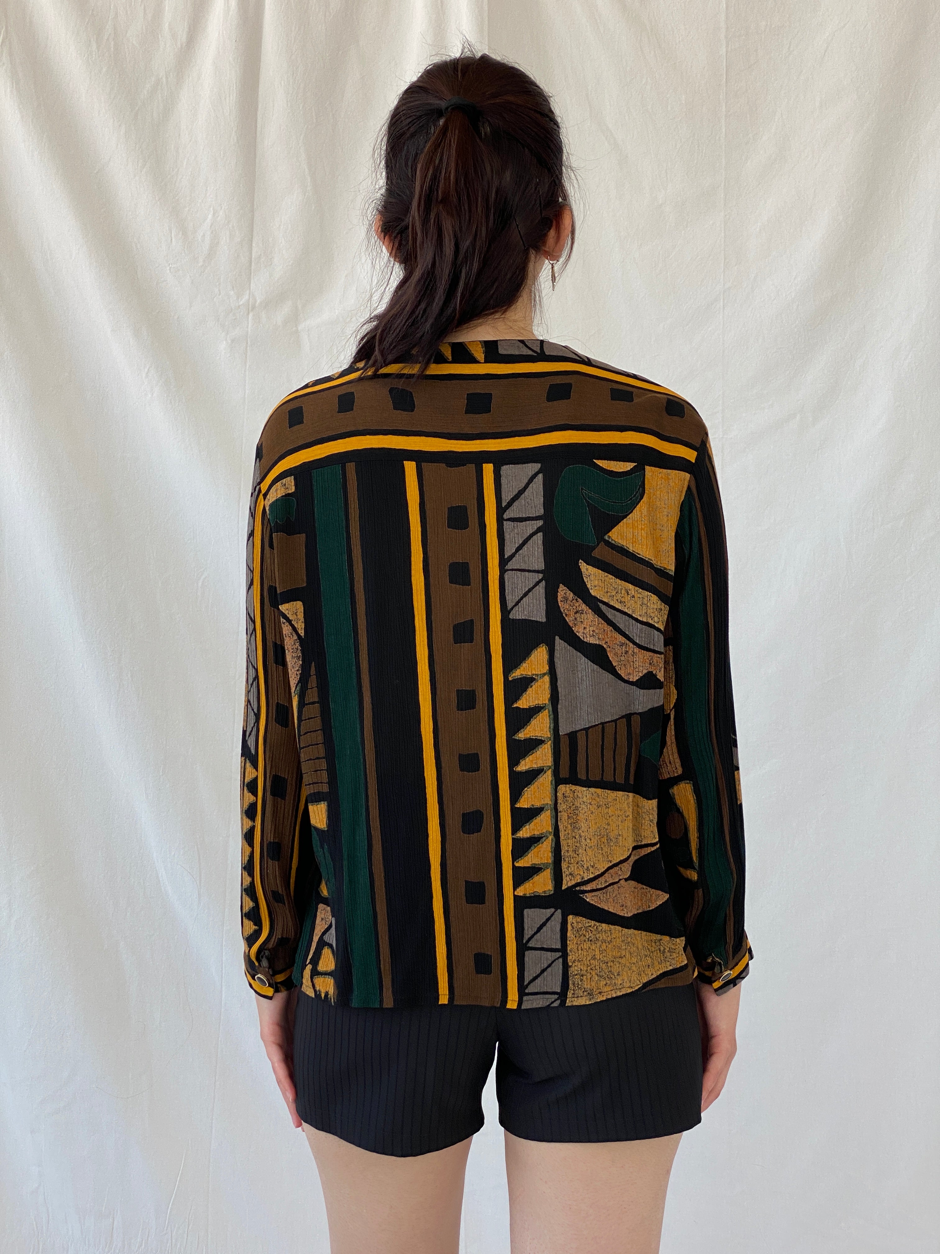 Vintage Your Sixth Sense Abstract Print Full Sleeve Boho Retro Button Up Shirt - XL