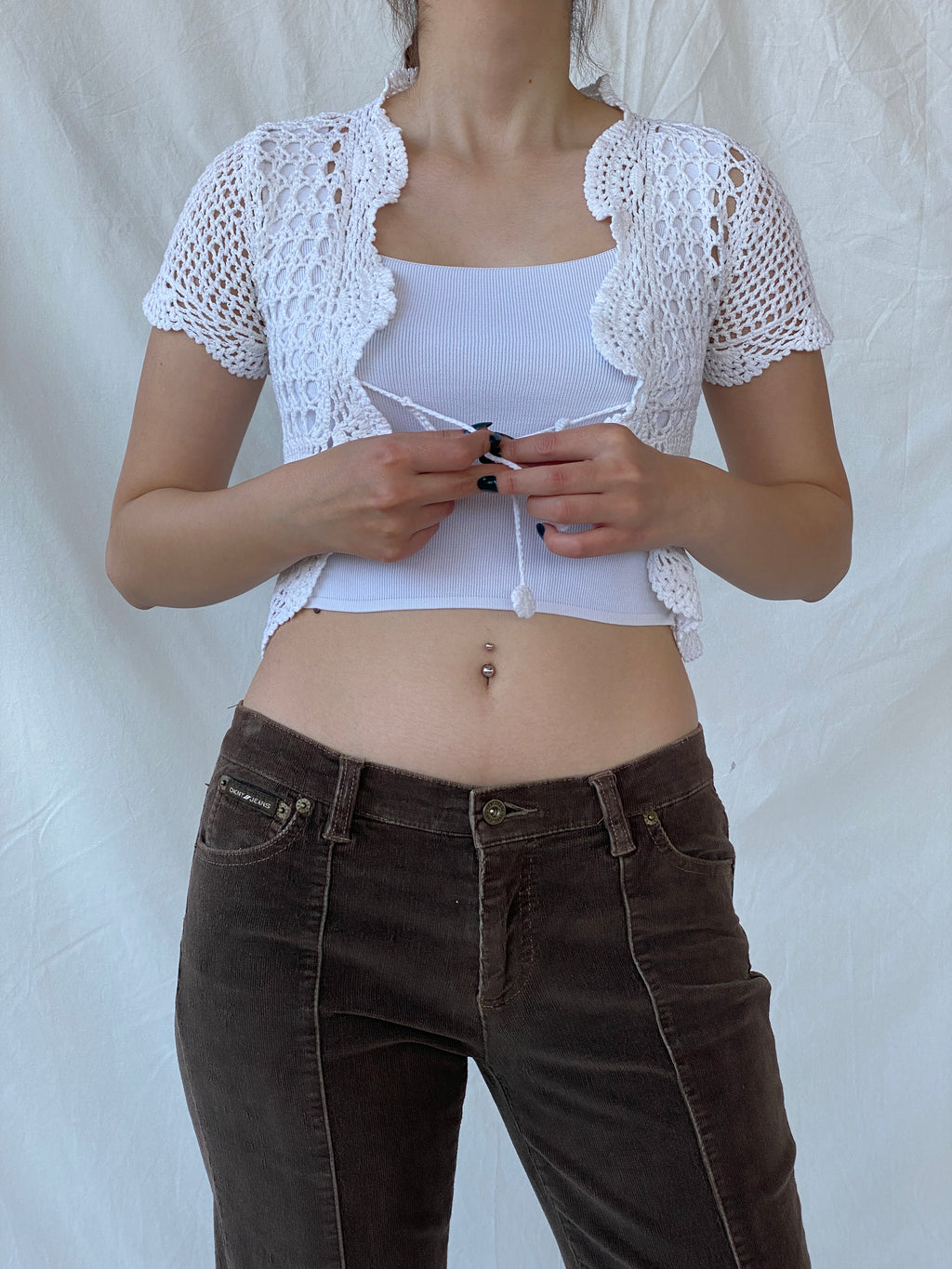 كارديجان كروشيه أبيض قصير من Y2K Ruby Girl للنساء - مقاس صغير