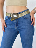 CONCHO Buckle Belt Green Tie Dye Look Belt Faux Suede