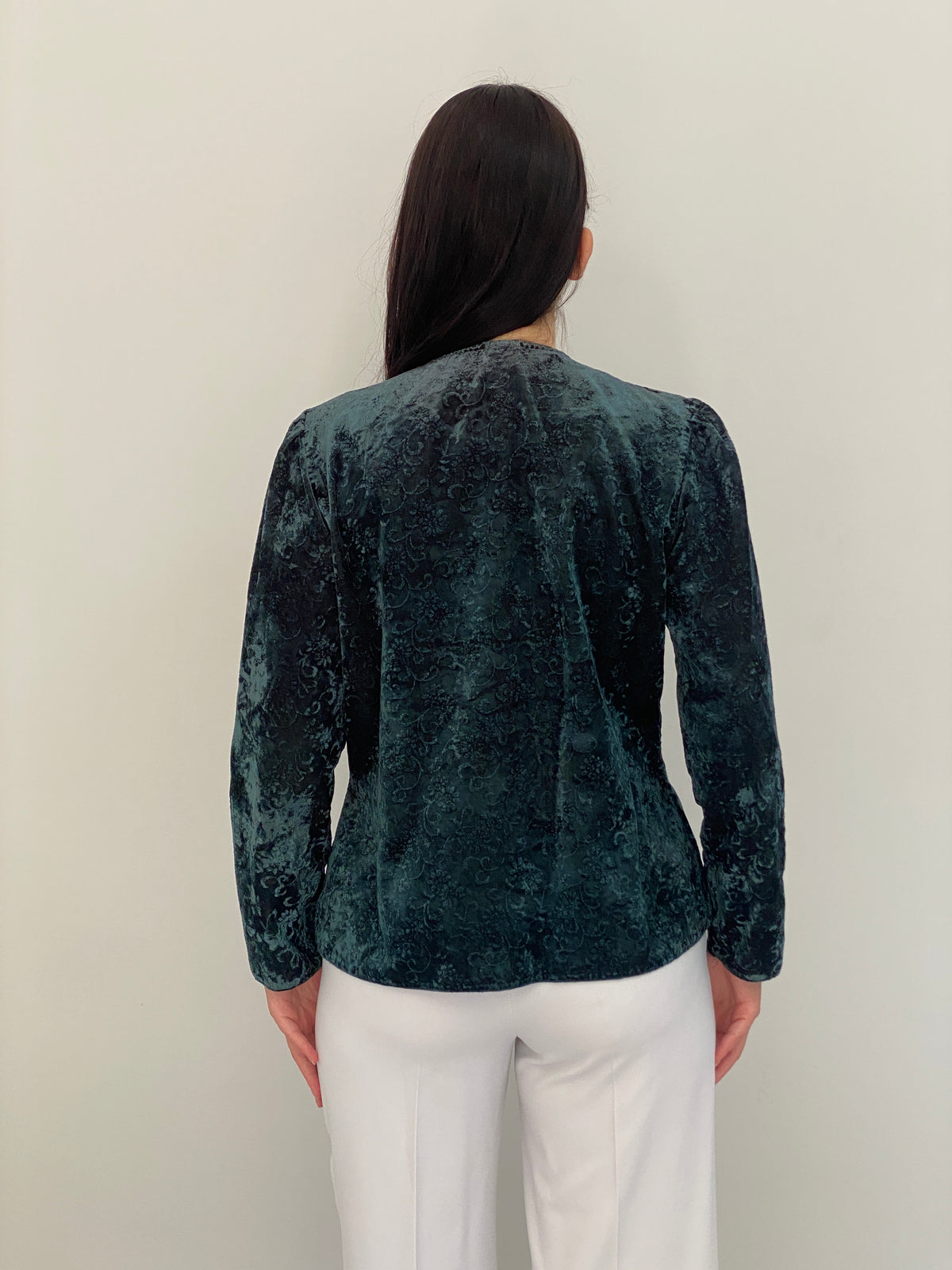 Vintage 90s Your Sixth Sense Teal Floral Crushed Velvet Button Blazer – L