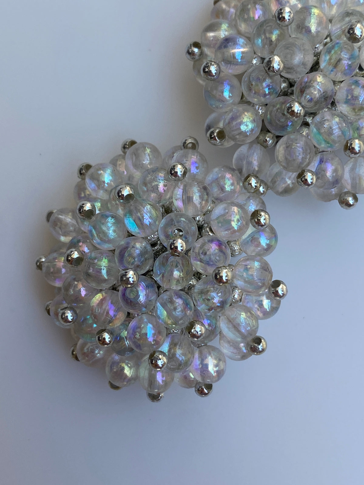 Vintage 1980s Iridescent Beaded Cluster Clip-On Silver Tone Earrings Vintage 1980s Iridescent Beaded Cluster Clip-On Silver Tone Earrings