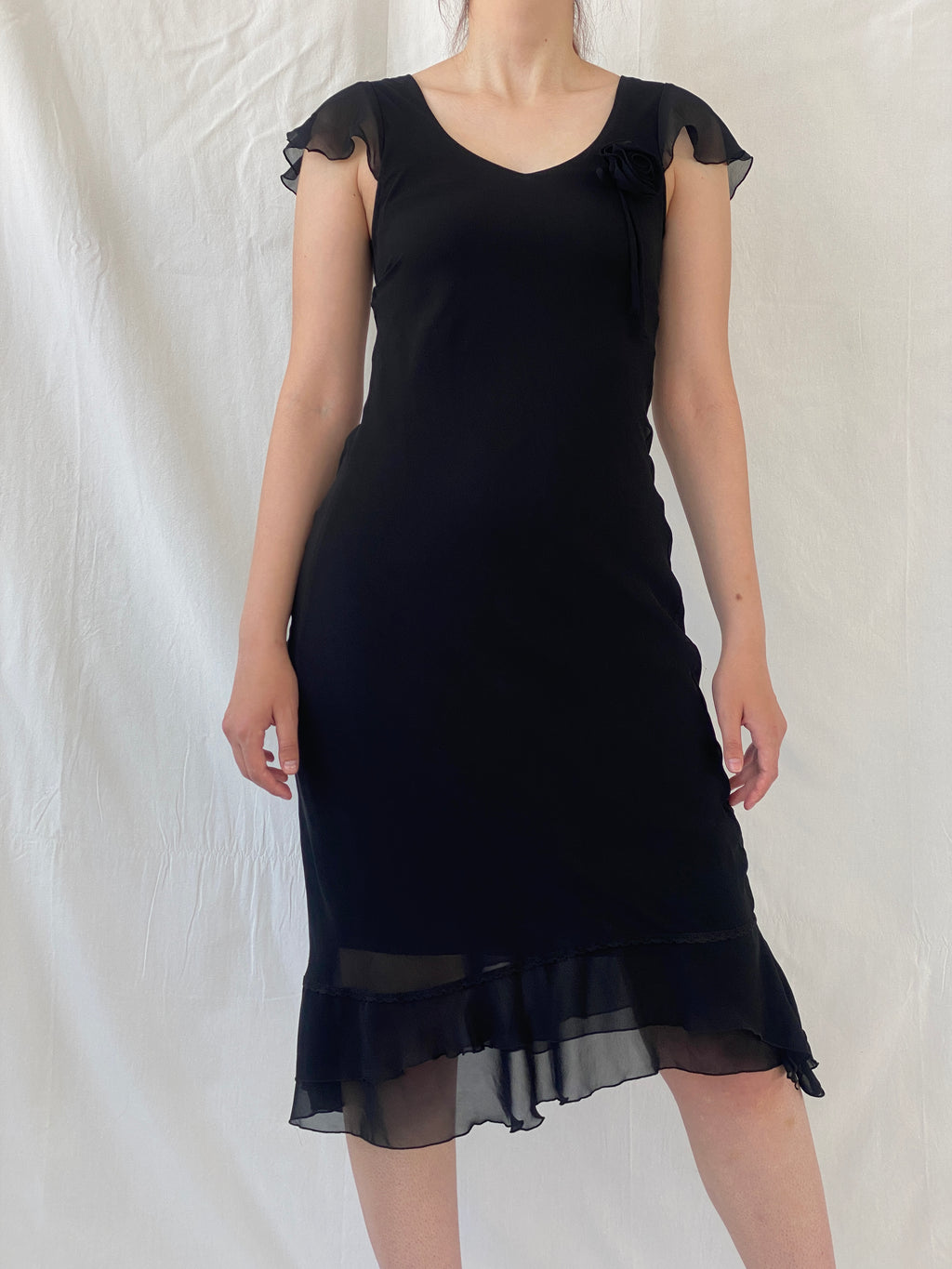 Vintage 90s Invait Romantic Black Sleeveless Midi Dress - S