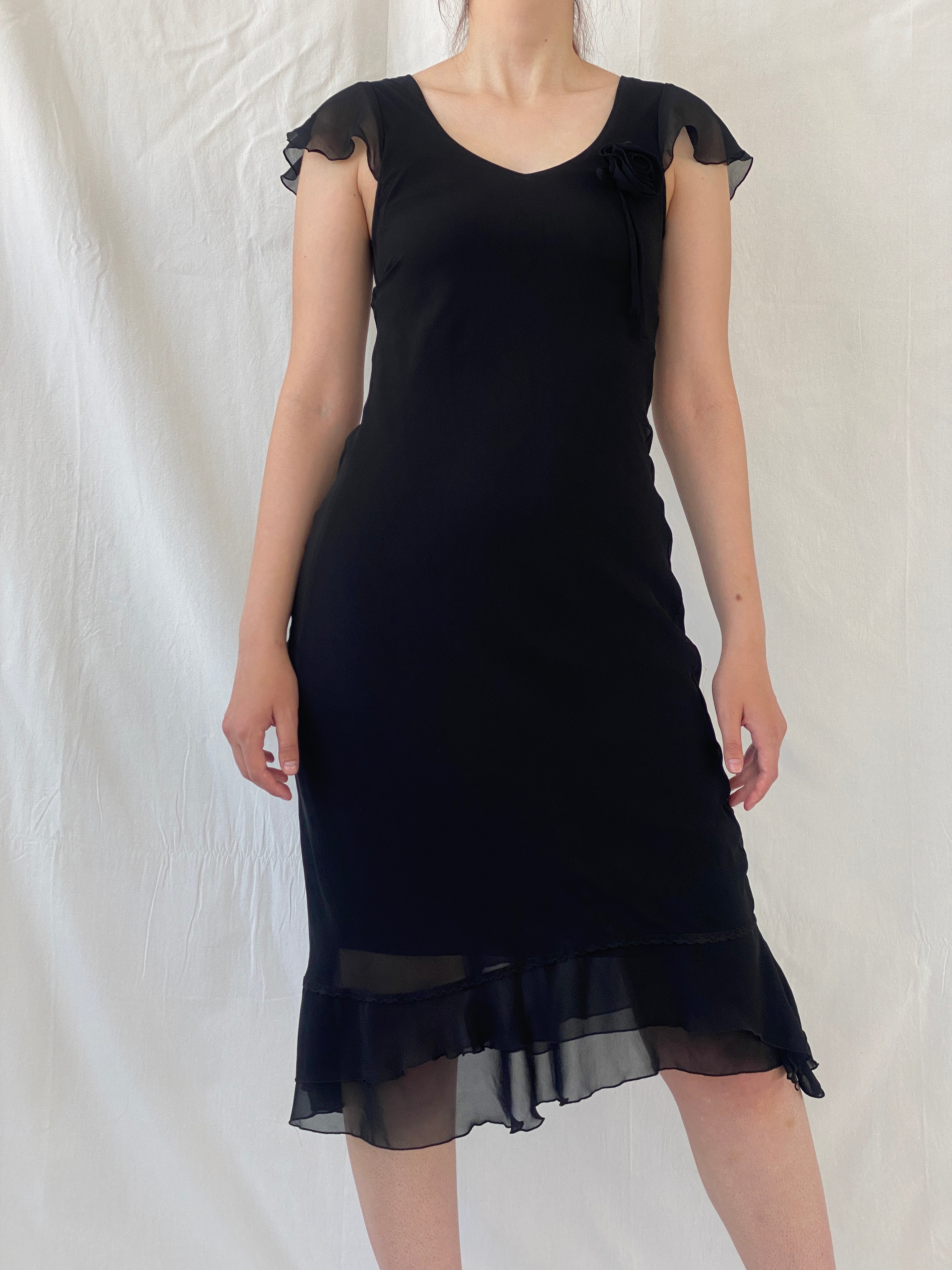 Vintage 90s Invait Romantic Black Sleeveless Midi Dress - S