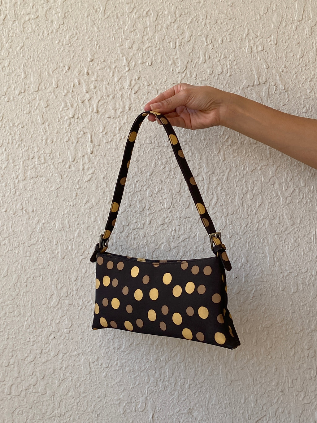 Y2K Brown & Gold Polka Dot Mini Shoulder Bag Retro Baguette Purse