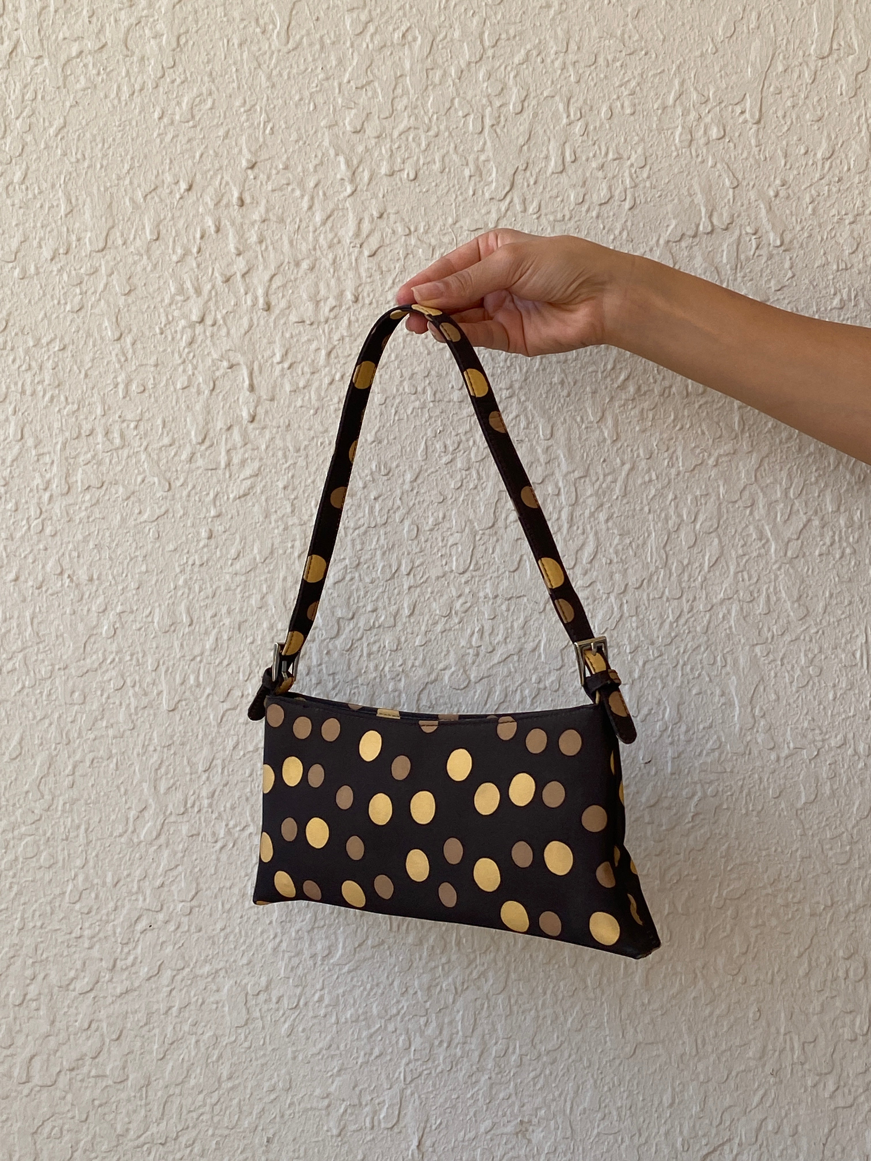 Y2K Brown & Gold Polka Dot Mini Shoulder Bag Retro Baguette Purse