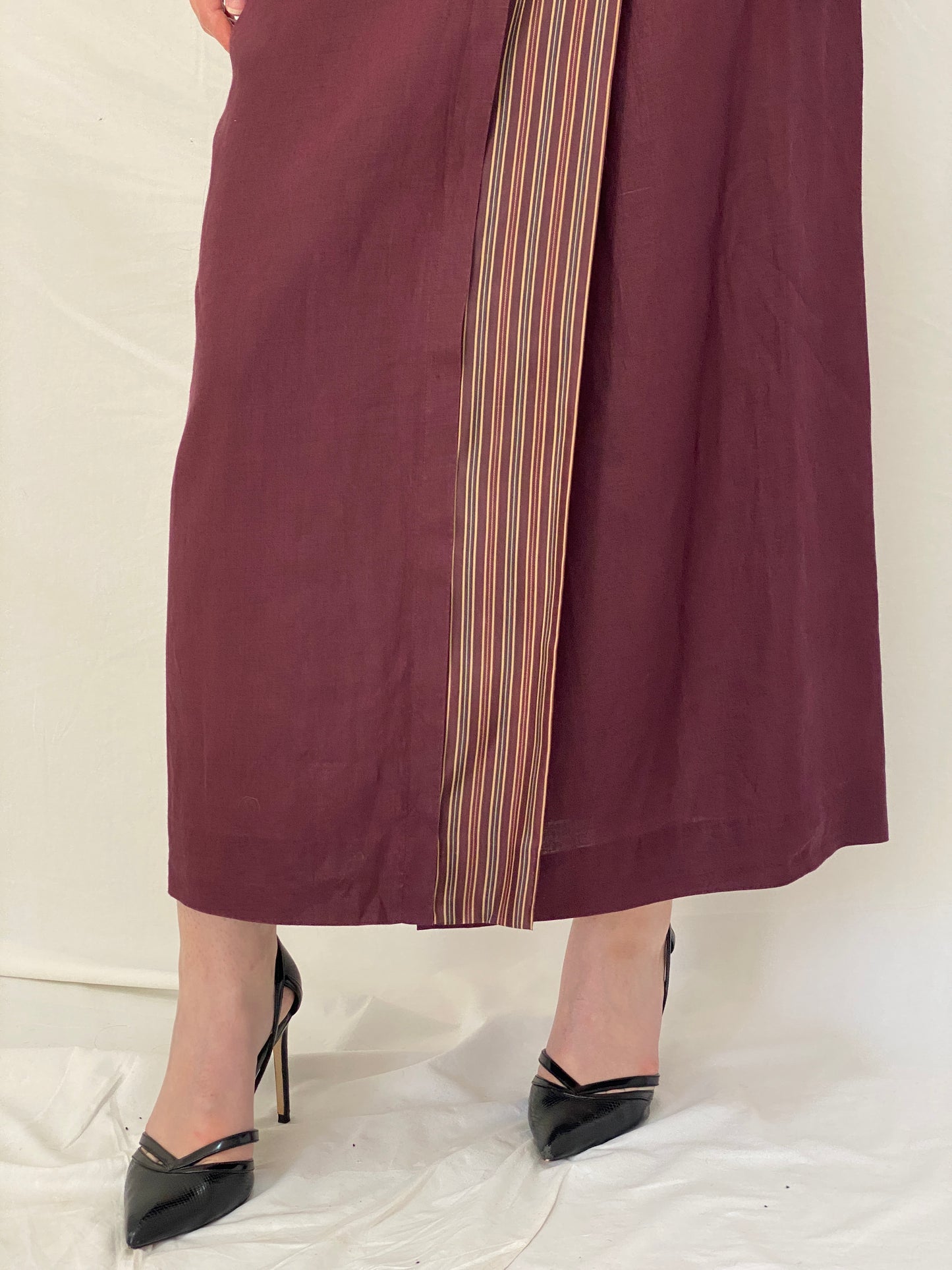 Y2K Mango Burgundy Wrap Midi Skirt Minimalist Officecore Skirt - L