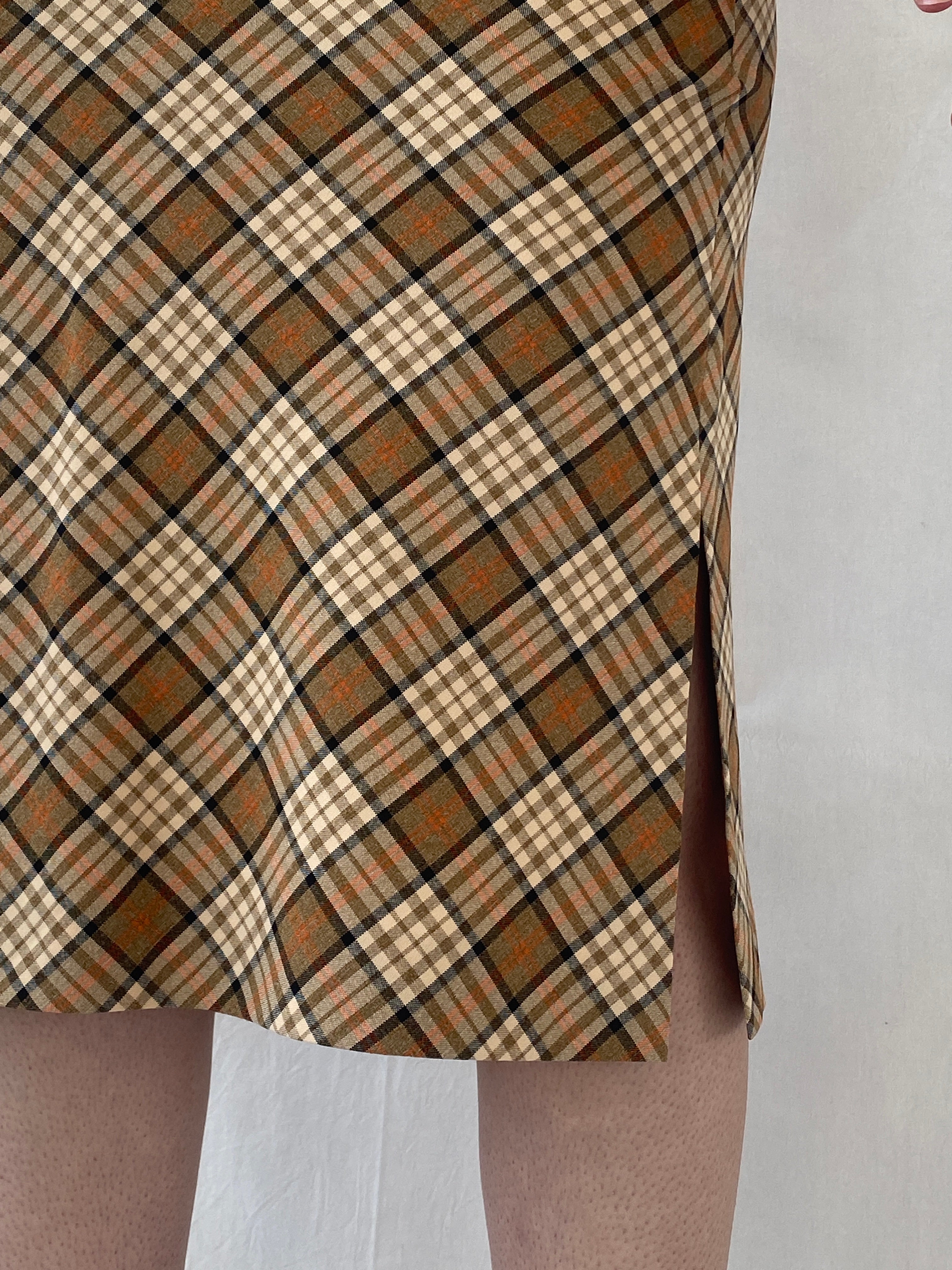 Y2K Kookai Beige Plaid Tartan Check Midi Skirt - M