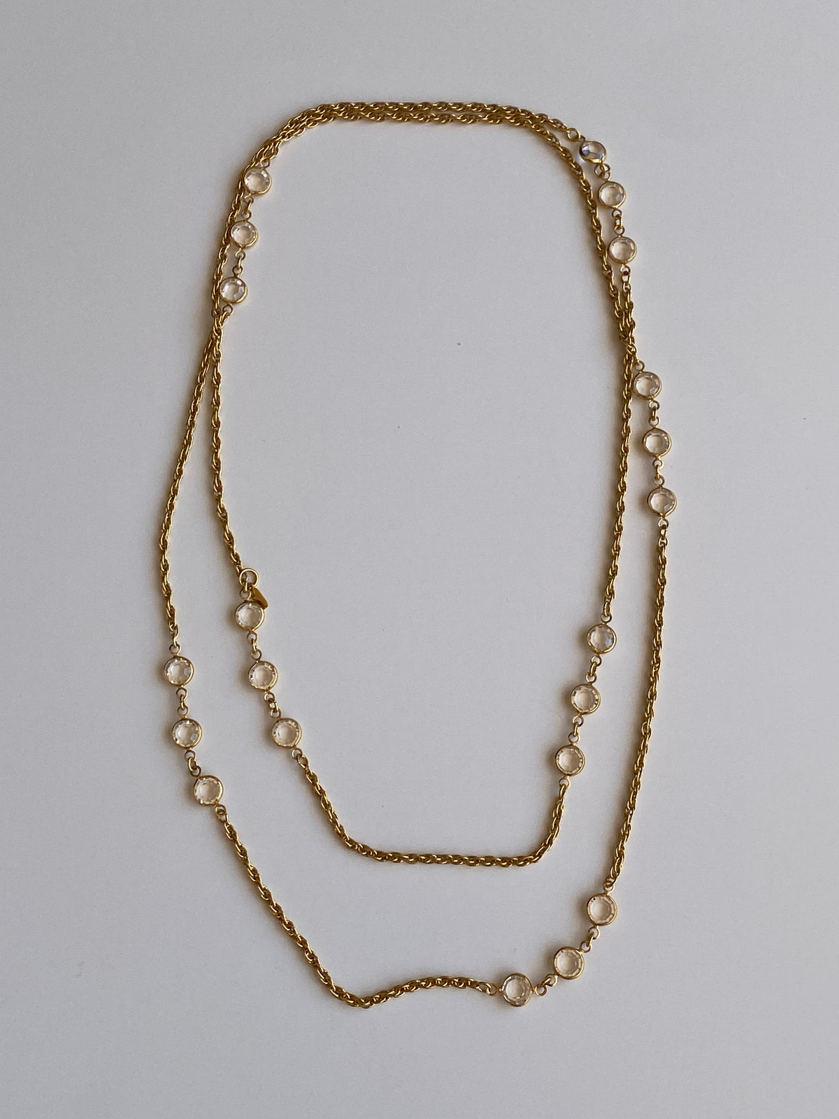 Vintage Monet Gold-Tone Crystal Long Convertible Double Strand Necklace Vintage Monet Gold-Tone Crystal Long Convertible Double Strand Necklace