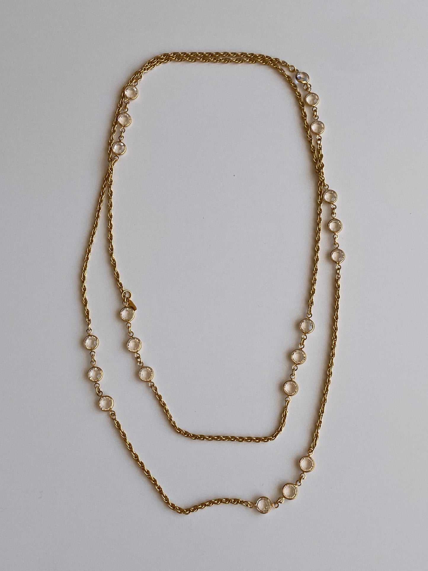 Vintage Monet Gold-Tone Crystal Long Convertible Double Strand Necklace