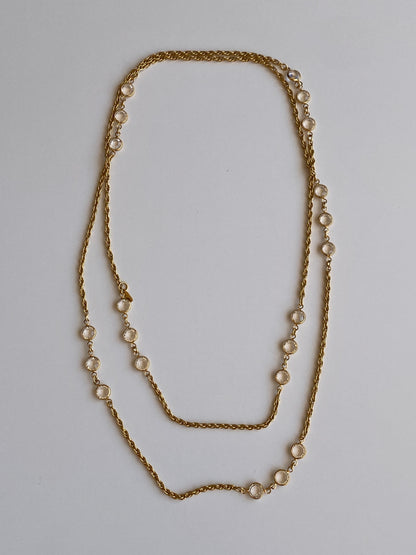 Vintage Monet Gold-Tone Crystal Long Convertible Double Strand Necklace
