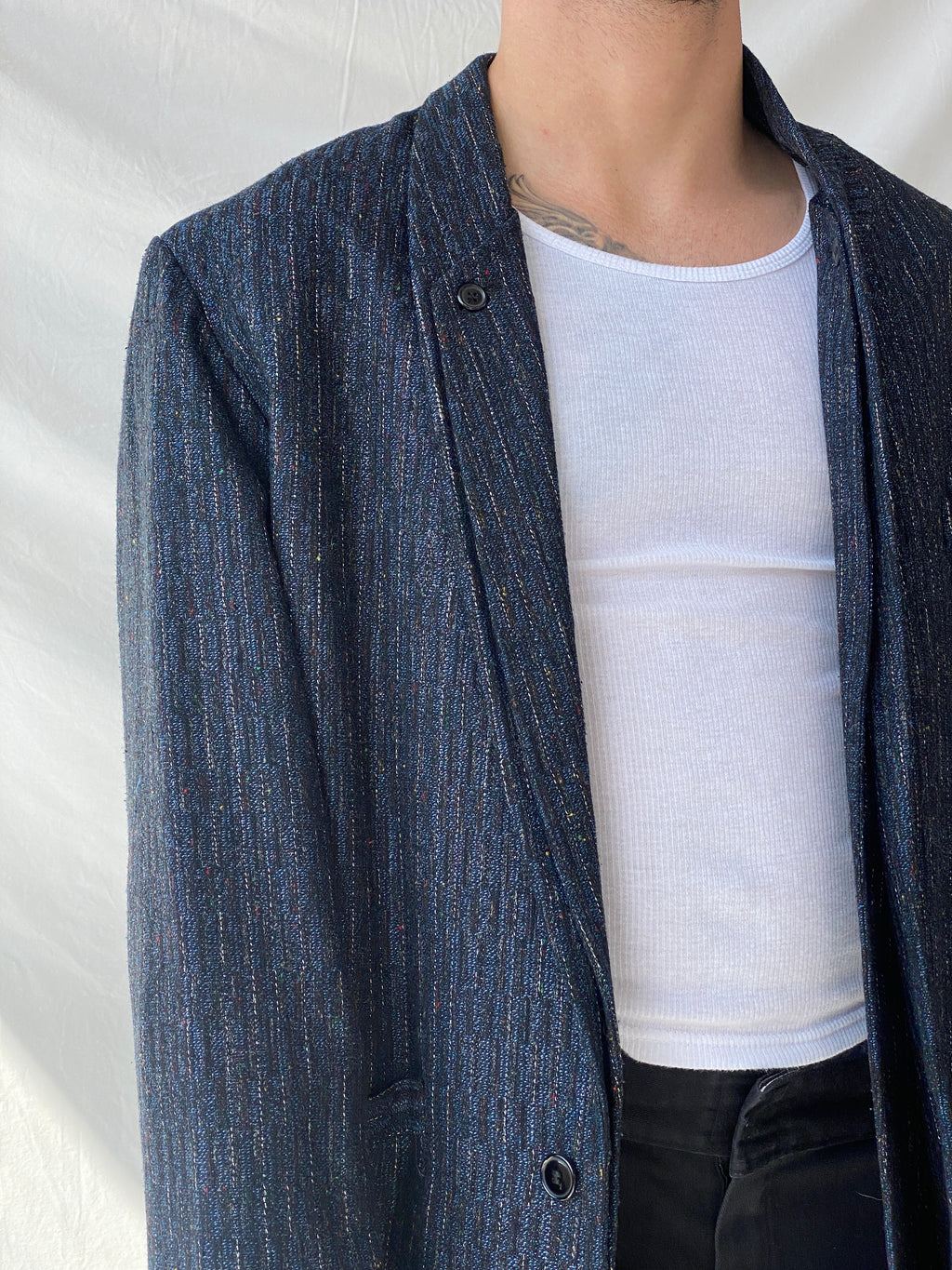 Vintage Lovers Paris Men’s Navy Striped Tweed Blazer - M