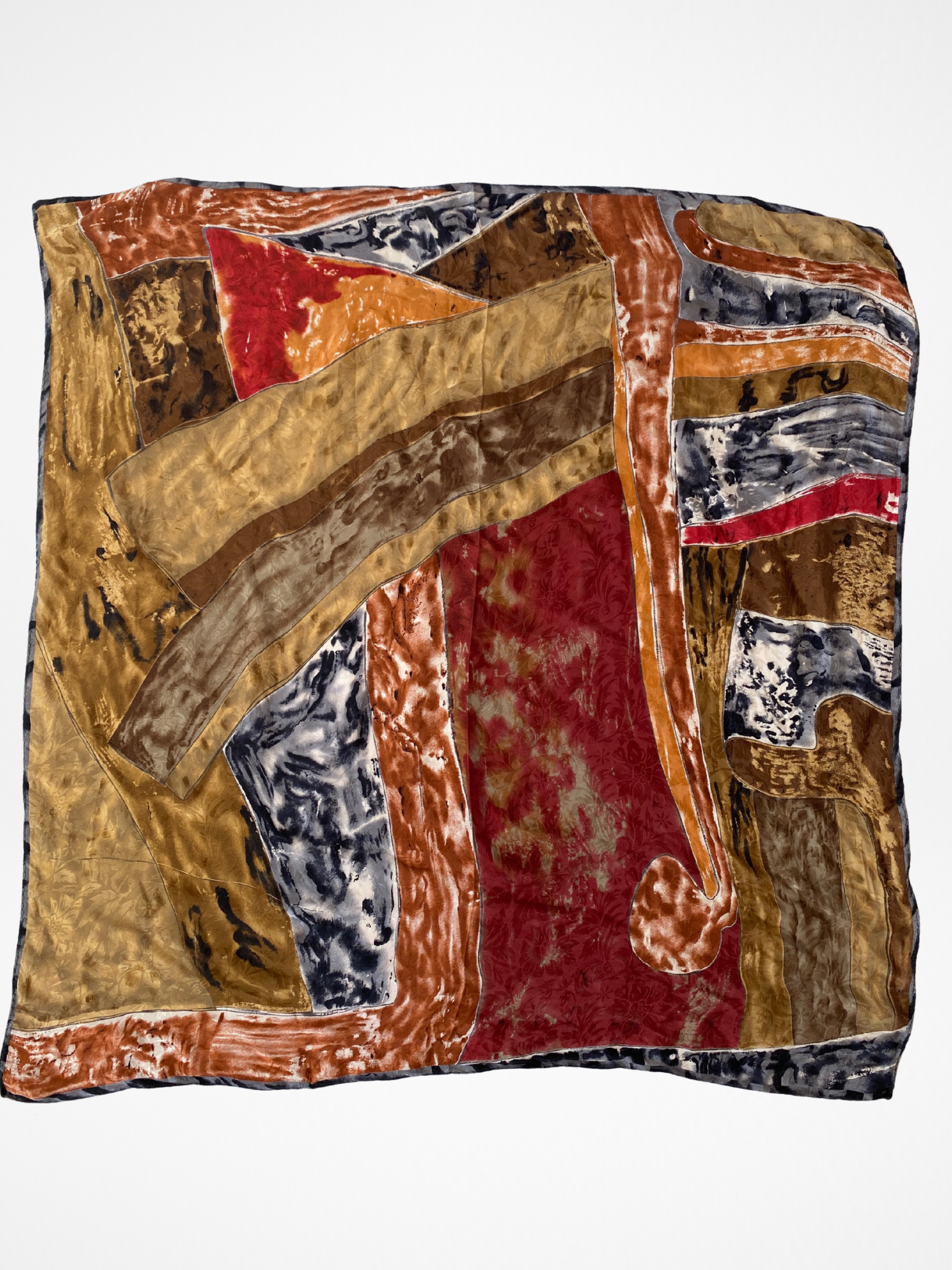 Vintage Abstract Painting Silk Floral Textured Square Scarf