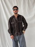 Vintage 90s GÜLATA Men’s Long Sleeve Button Down Corduroy Diamond Print Striped Shirt - L