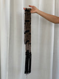 Therapy Black Crochet Beaded Fringe Scarf with Bronze Embellishments Statement Wrap