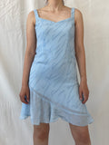 Y2K Handmade Sky Blue Glittery Ruffle Hem Mini Dress - M