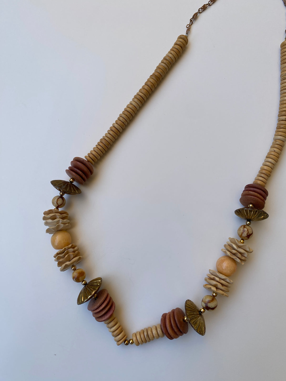 Vintage Earth Tone Beaded Statement Necklace Boho Wooden & Stone Inspired Collar Necklace Vintage Earth Tone Beaded Statement Necklace Boho Wooden & Stone Inspired Collar Necklace