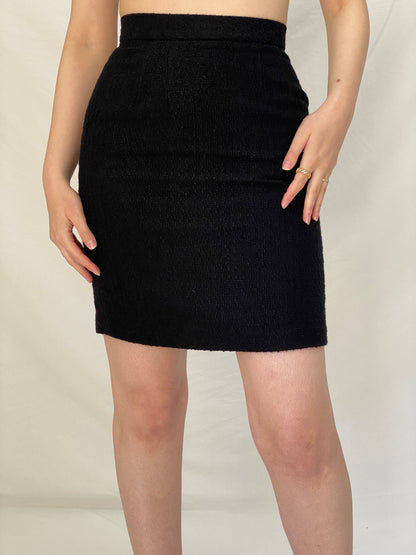 Vintage Directory Black Bouclé Blazer & Skirt Set - 90s Tailored Two Piece Suit, Gold Button Jacket, Minimalist Power Set - M