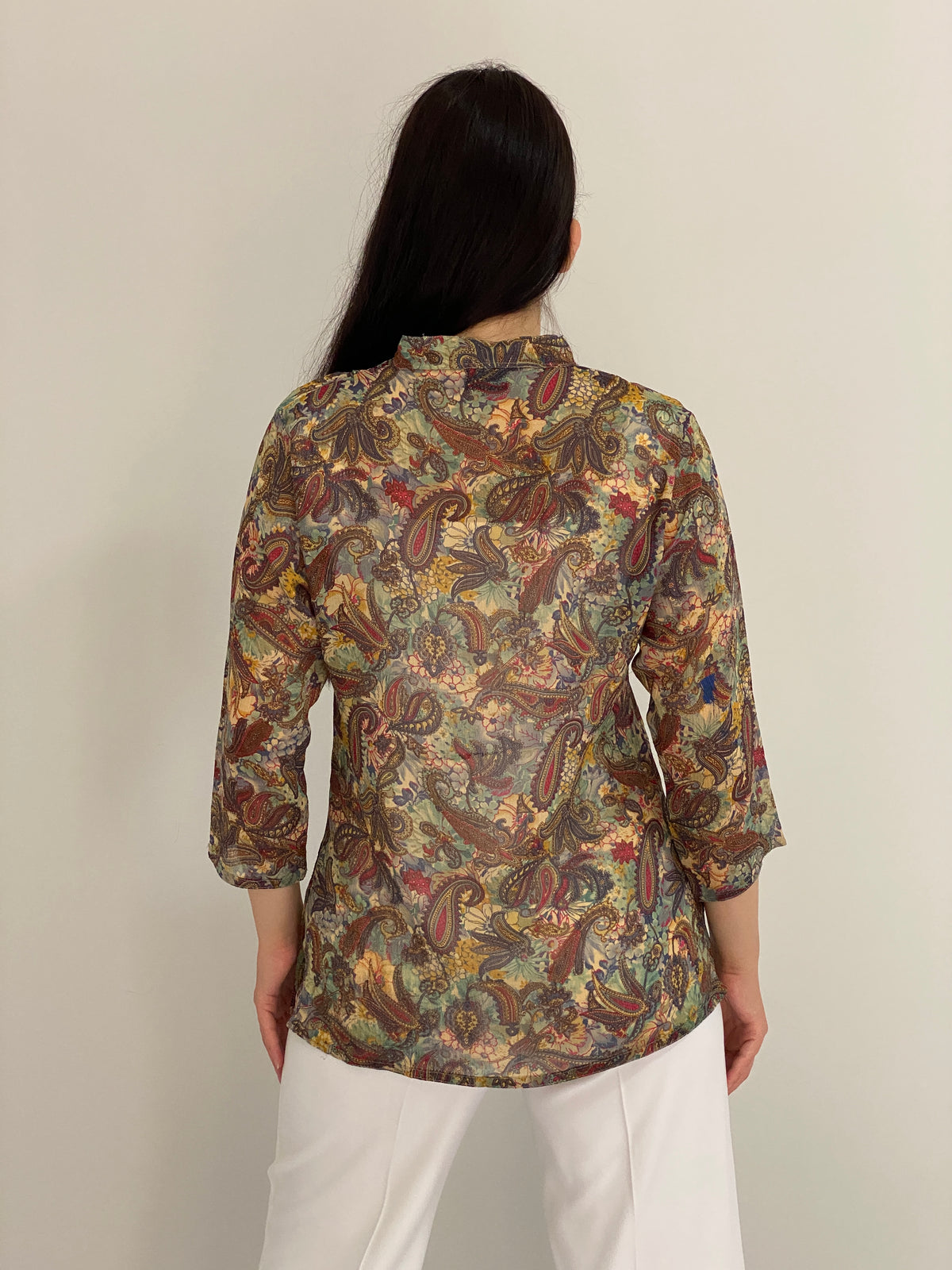Vintage Y2K Makon Multicolor Paisley Embroidered Sheer Tunic Blouse - L