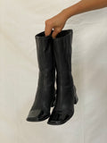 Vintage JOA Italian Black Leather Patent Block Heel & Square Toe Mid-Calf Boots - 36EU