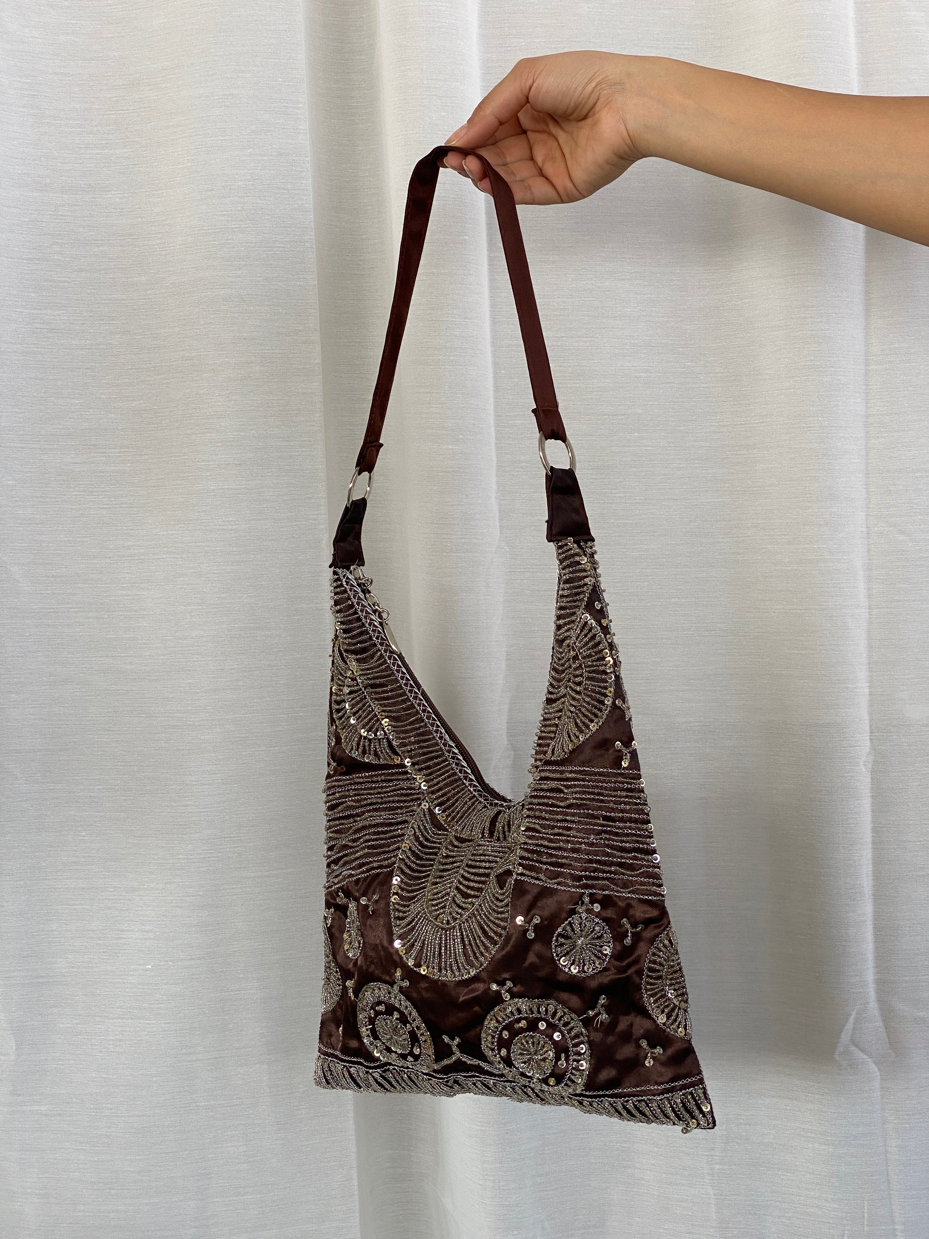Y2K Aldo Brown Sequin Sparkle Beaded Hobo Party Bag