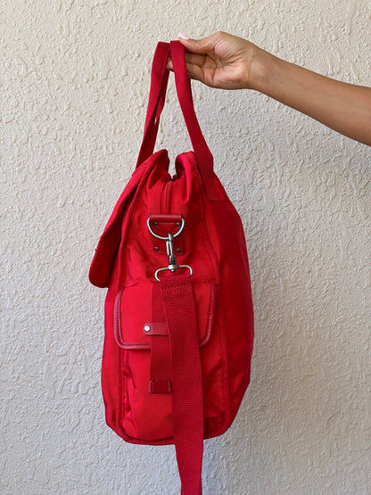 Fossil Red Heavy-Duty Nylon Laptop Messenger Hand-Crafted Work Bag