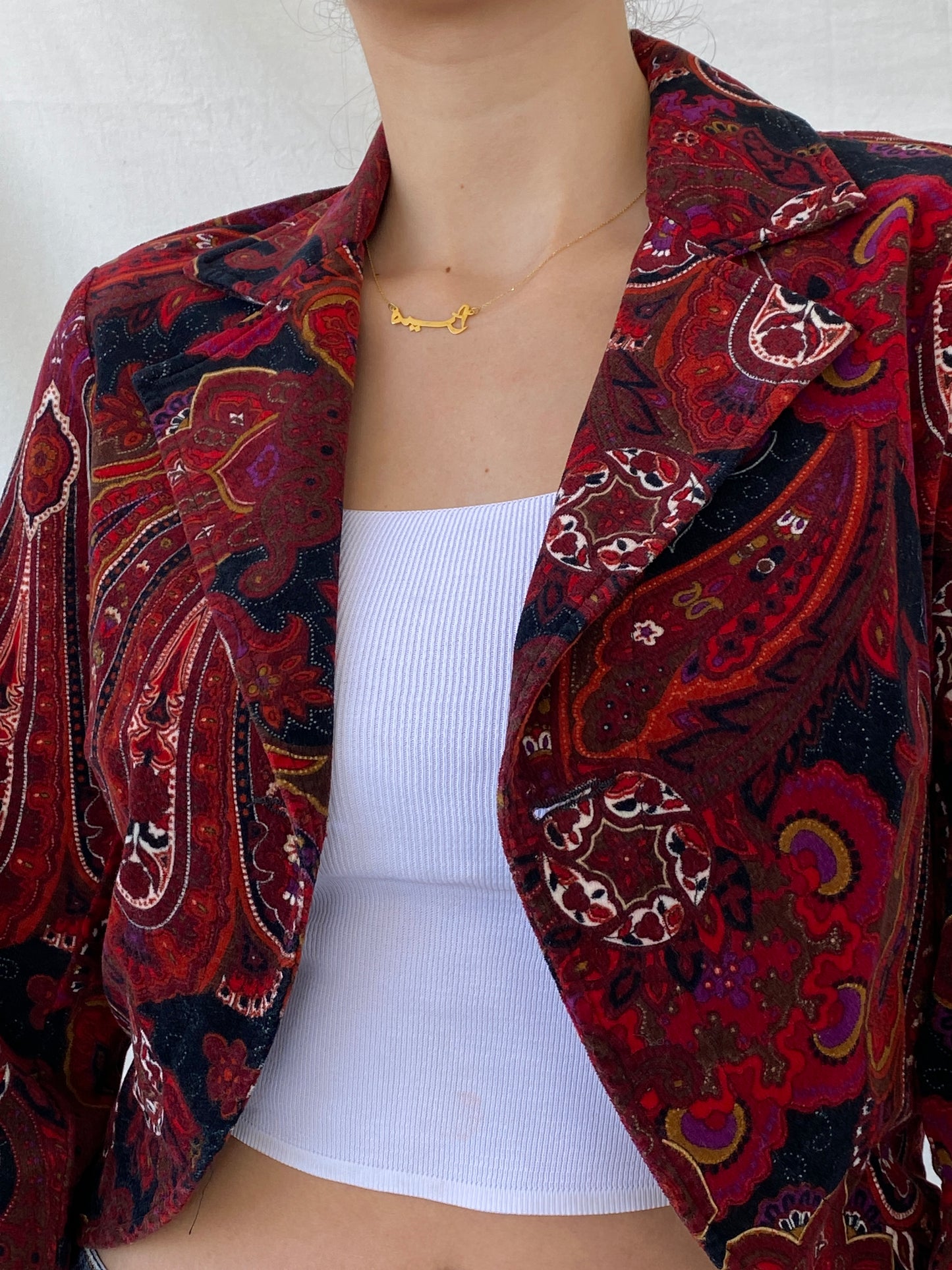 Vintage Steps Womenswear Paisley Print Red Blazer - S