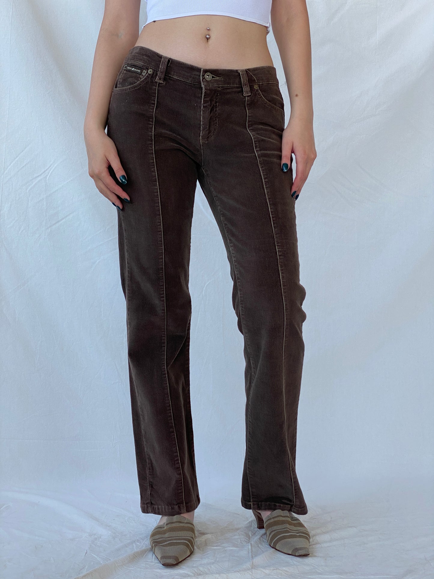 Y2K DKNY East Village Jeans Brown Mid-Rise Flare Corduroy Pants - 38EUR