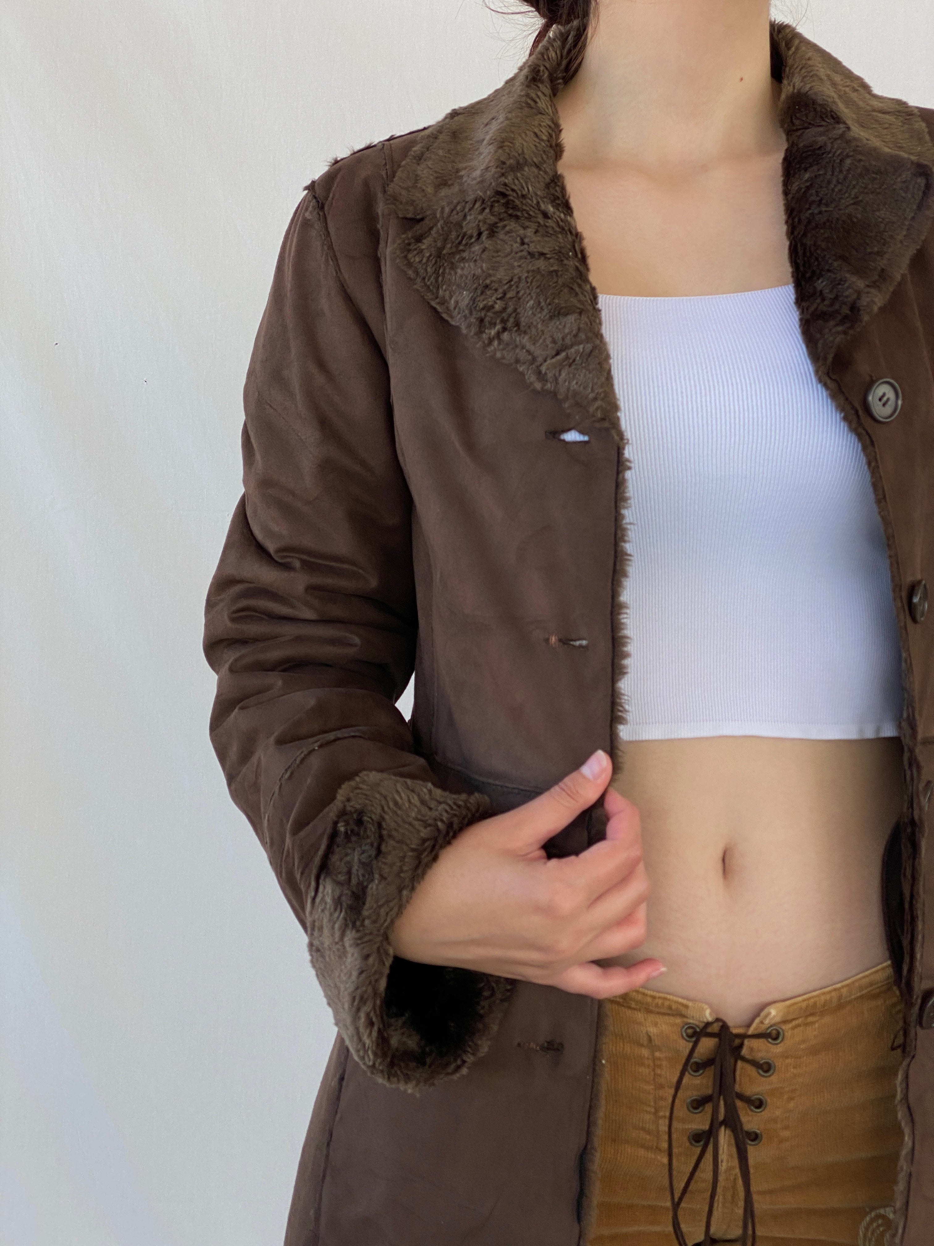 Y2K GINA BENOTTI Penny Lane Brown Afghan Style Fur-lined Coat - S