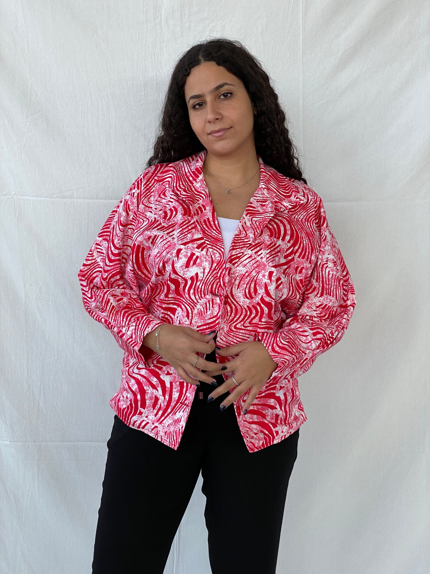 Vintage Label Vie Red and White Zebra Abstract Print Blazer - L