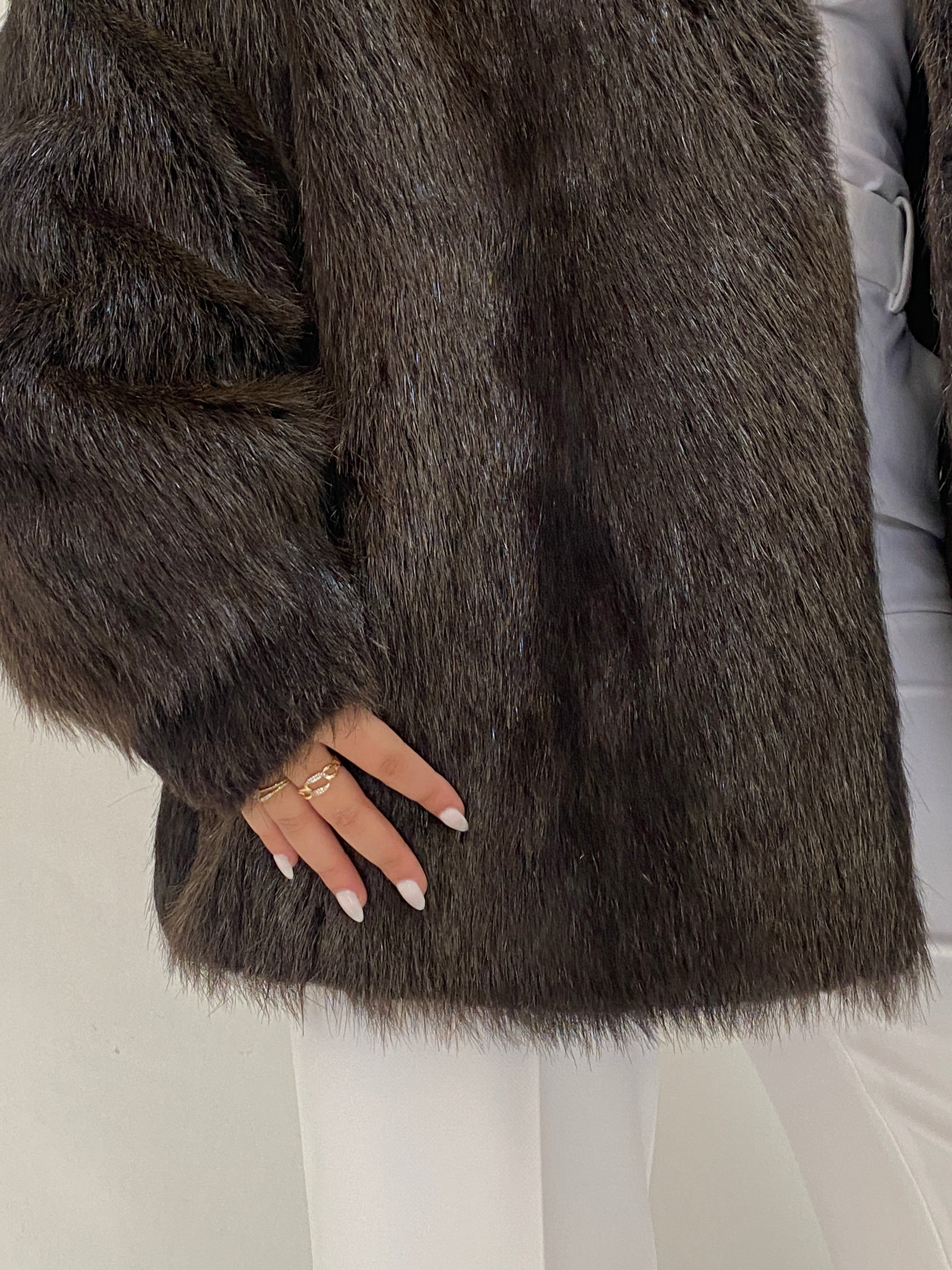 Vintage Real Raccoon Fur Coat Dark Brown Long-Hair Luxury Winter Jacket - L