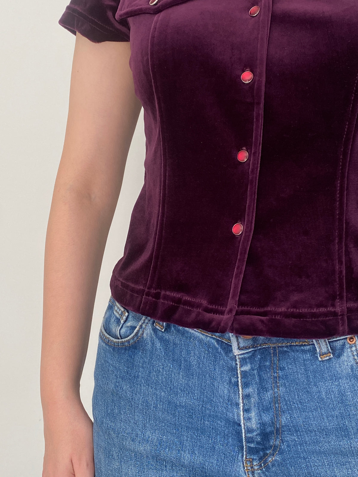 Vintage Y2K Judy Knapp Deep Purple Velvet Western Snap Shirt - M