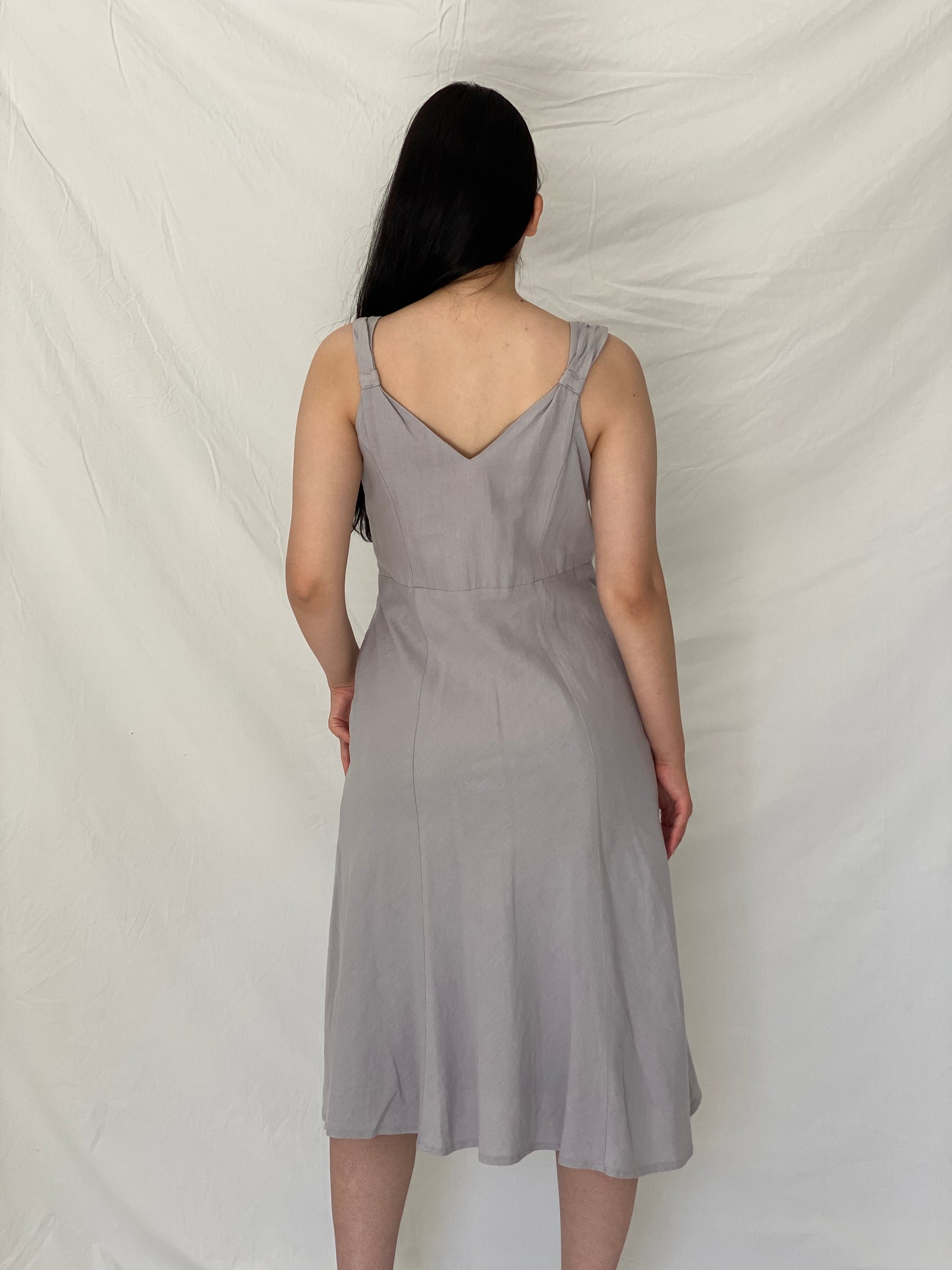 Vintage Y2K Jacqueline Riu Dove Grey Linen Cotton Blend Midi Dress - M