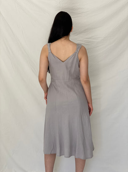 Vintage Y2K Jacqueline Riu Dove Grey Linen Cotton Blend Midi Dress - M