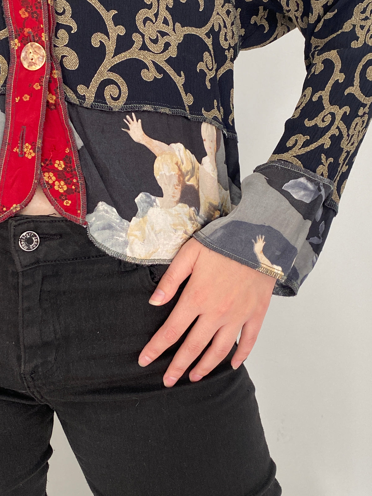 Vintage Nothing Matches Black Mixed Print Patchwork Cardigan – M