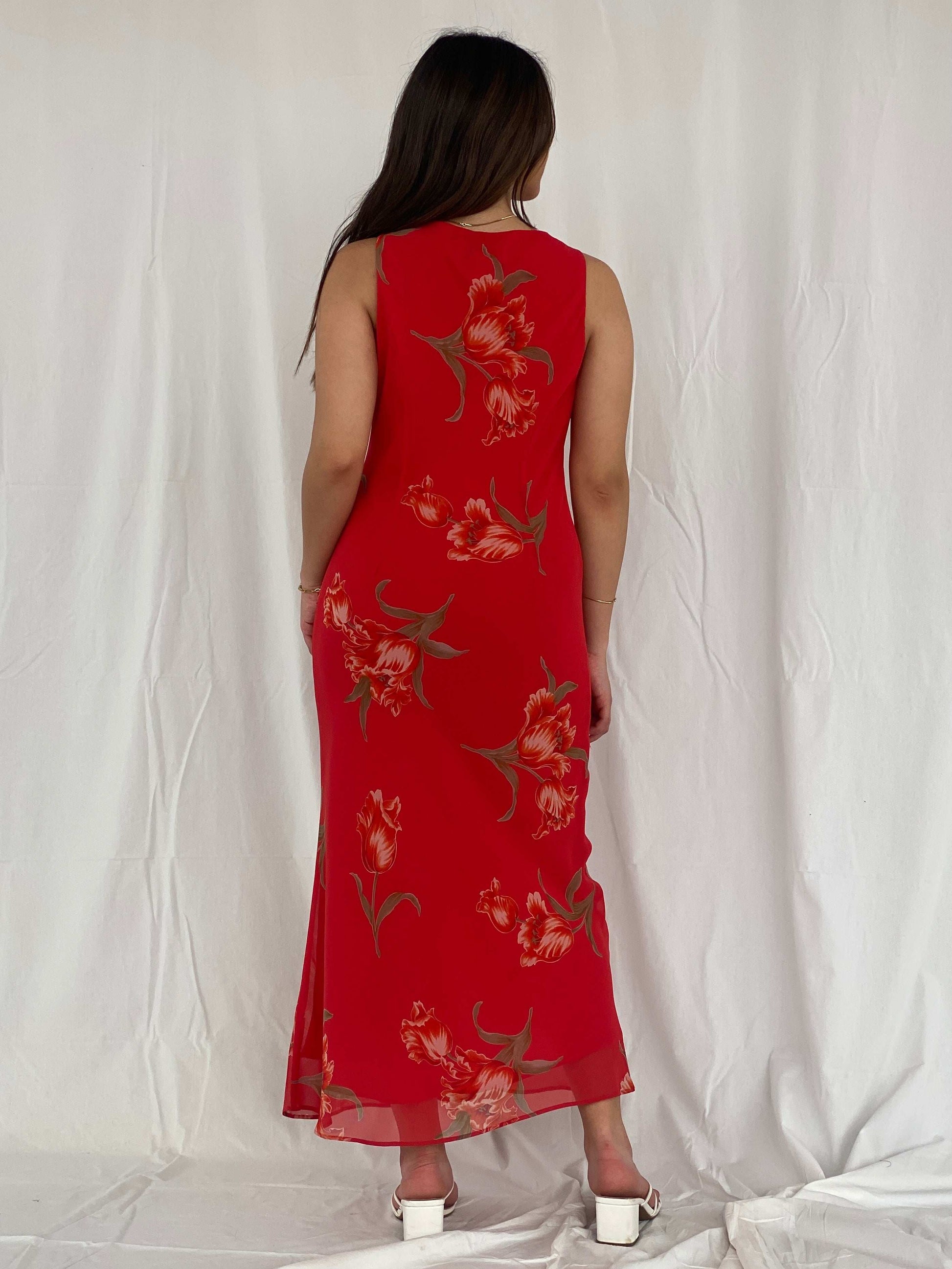 Vintage Jessica Howard Red Floral Maxi Dress Size M - Balagan Vintage Maxi Dress 90s, 90s dress, floral dress, maxi dress, NEW IN, Rama, Wedding Guest