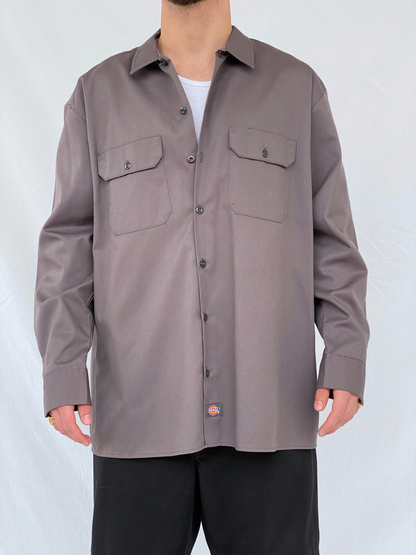 Dickies Men’s Long Sleeve Grey Button Down Work Shirt - XL